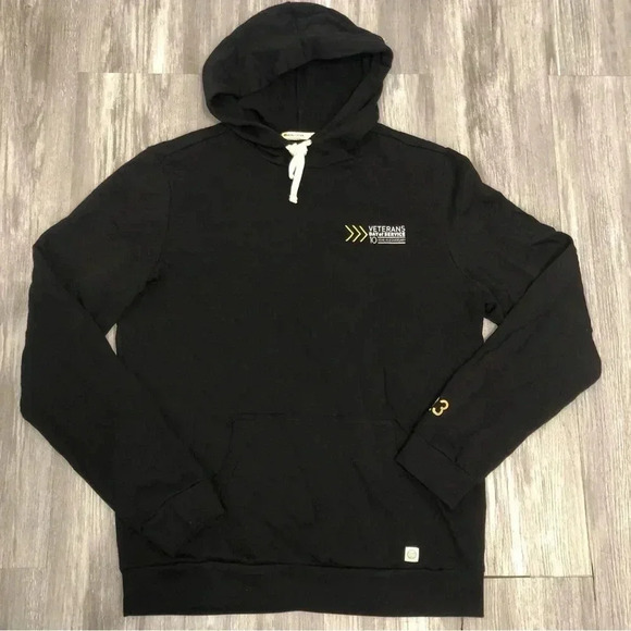 Marine Layer Hoodie Sweatshirt Pullover Mens Black Long sleeve Veteran Logo M‎ - Picture 1 of 9